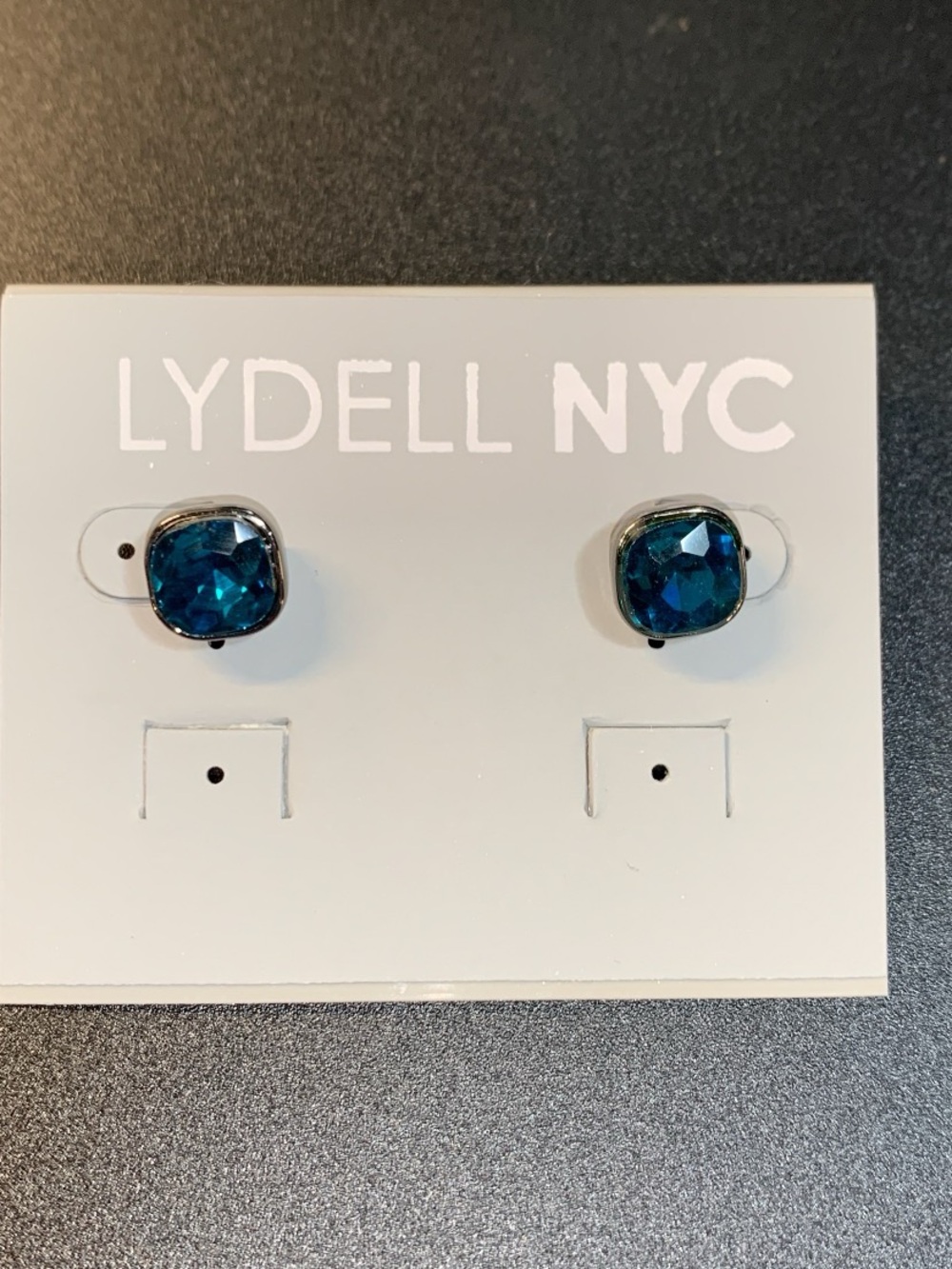 Lydell NYC Teal Blue Cushion Crystal Stud Earrings